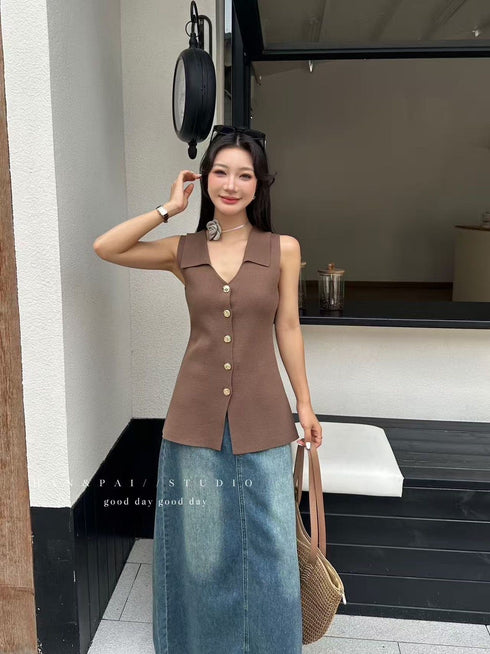 Button Down Sleeveless Vest